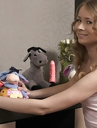 Horny cutie pleasuring her teen pooper with massive toys